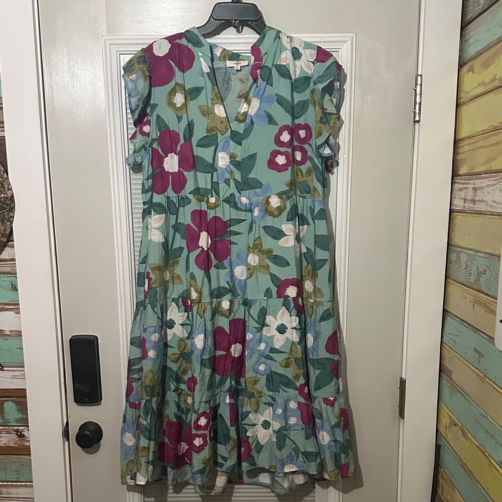 entro Floral Maxi Dress in Teal, Magenta, Olive & White